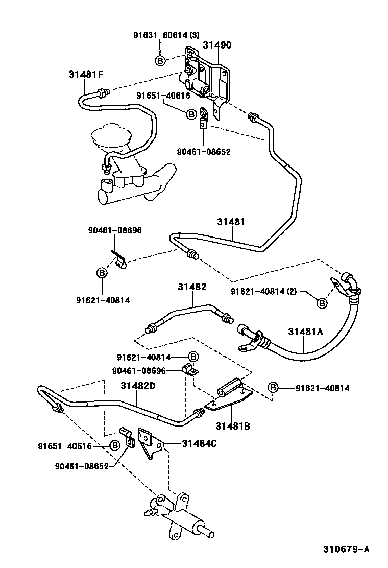Toyota COROLLA 离合器踏板和挠性软管 EPC diagram — 310679A