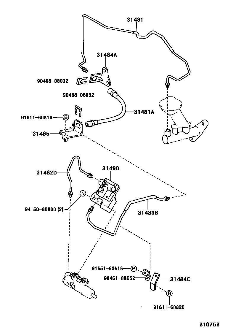 Toyota COROLLA 离合器踏板和挠性软管 EPC diagram — 310753