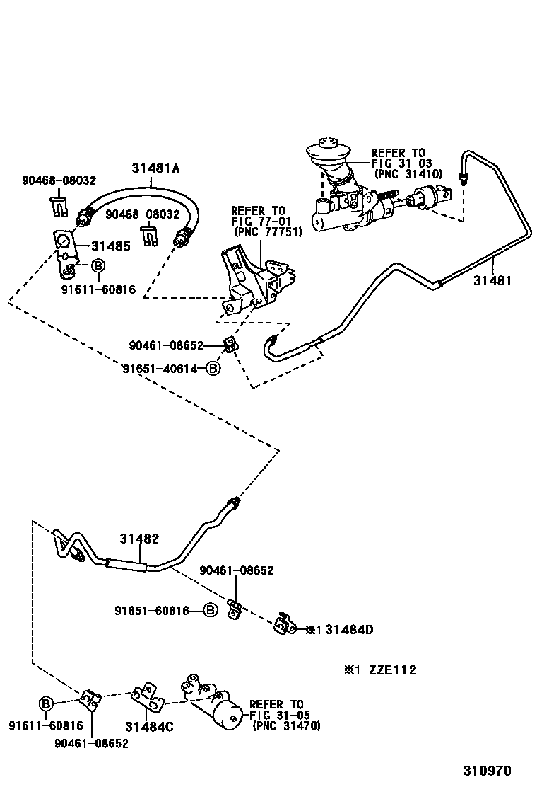 Toyota COROLLA 离合器踏板和挠性软管 EPC diagram — 310970