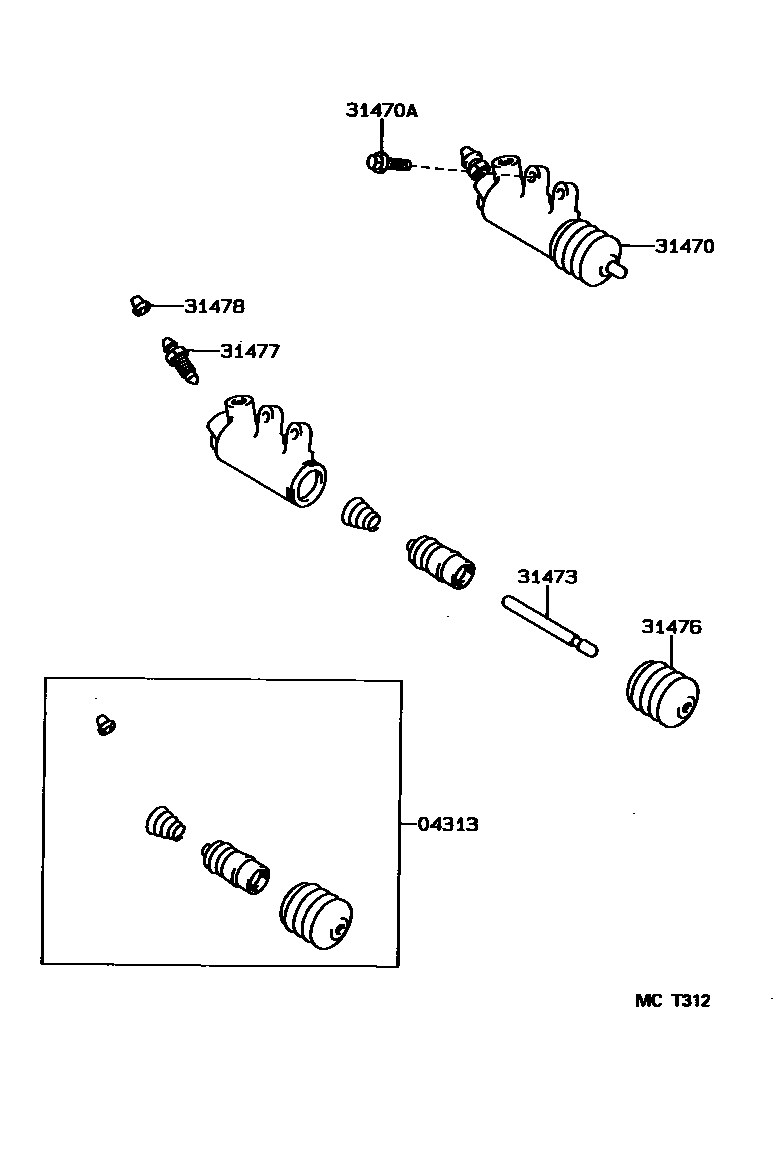 Toyota COROLLA 离合器分离缸 EPC diagram — MCT312
