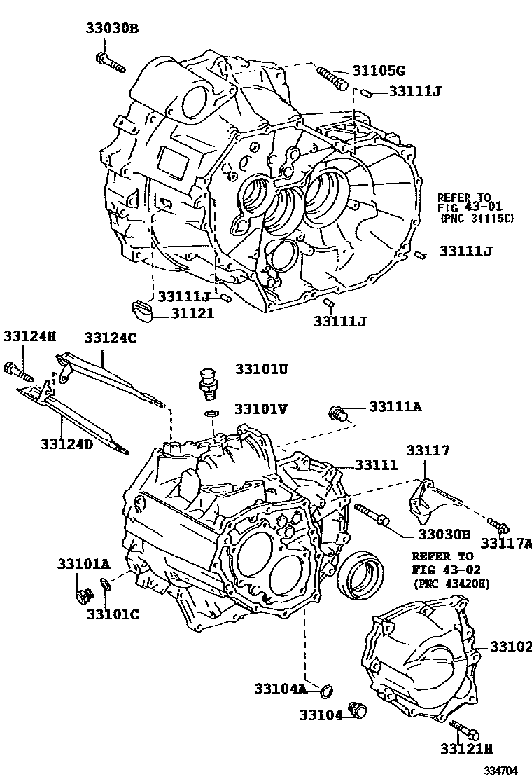 Toyota COROLLA 离合器壳和变速器壳(MTM) EPC diagram — 334704