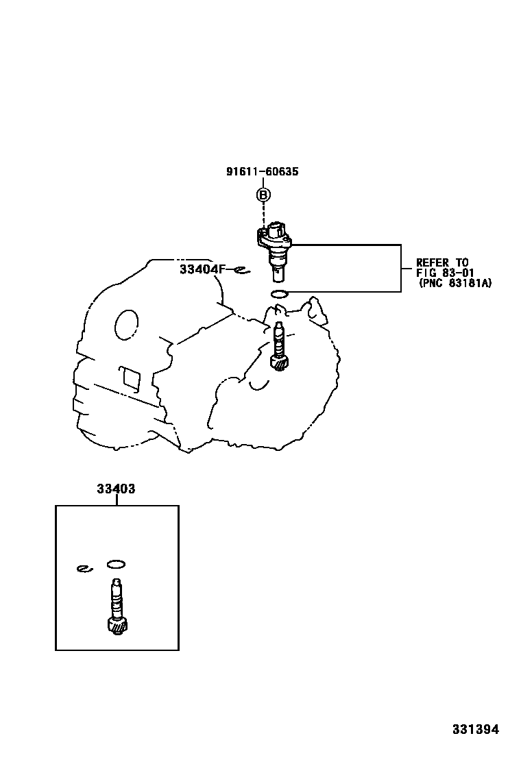 Toyota COROLLA 速度表从动齿轮(MTM) EPC diagram — 331394