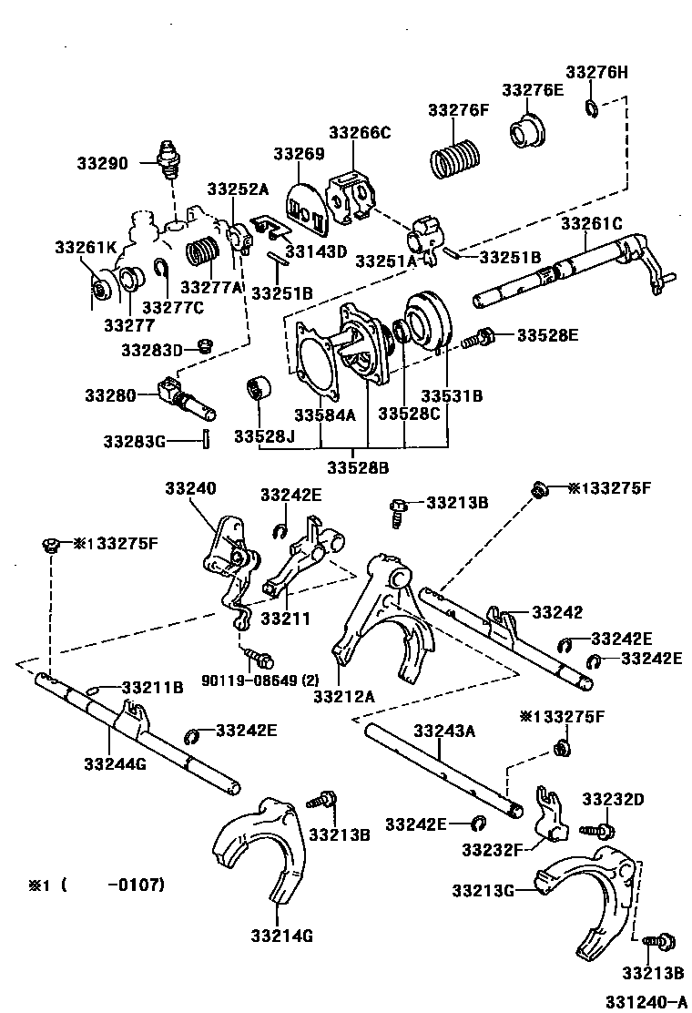 Toyota COROLLA 换档拨叉和换档杆轴(MTM) EPC diagram — 331240A