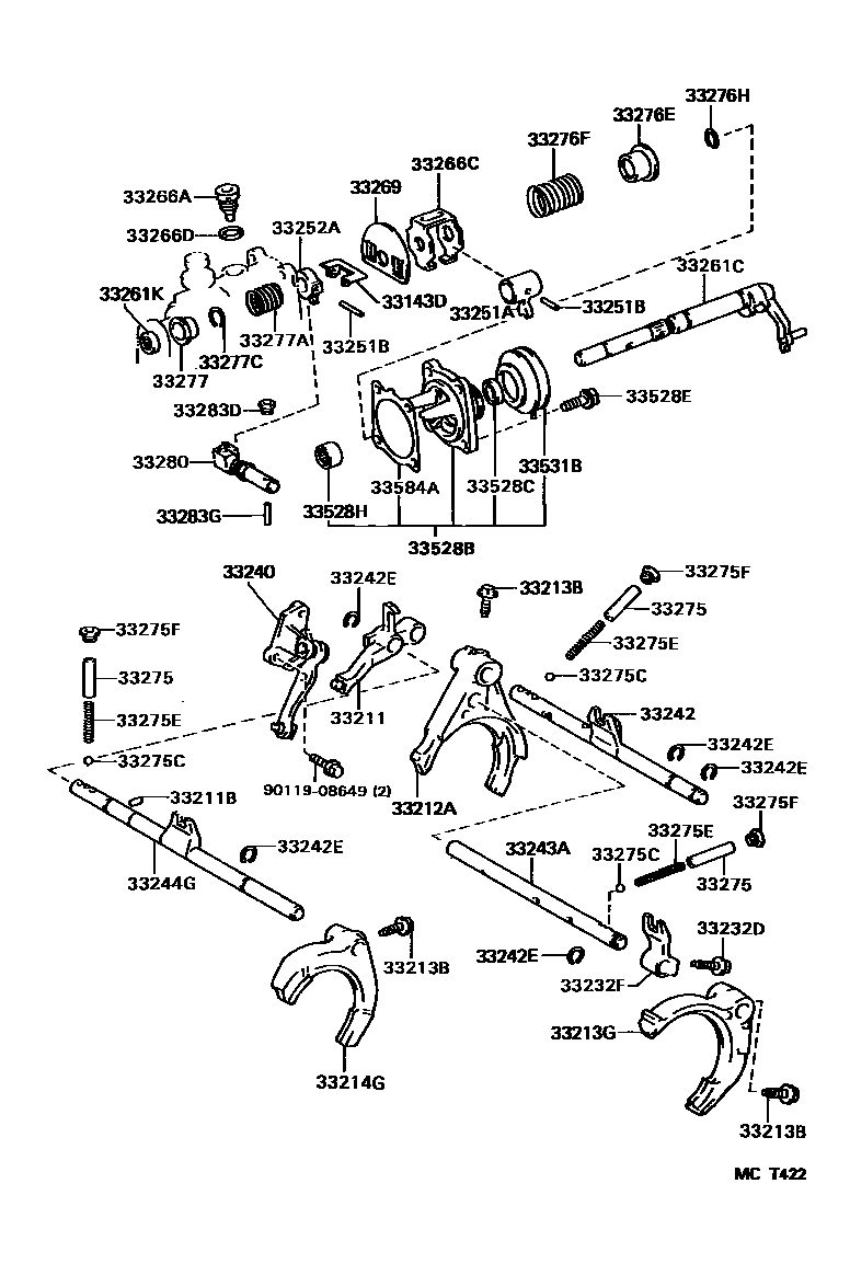 Toyota COROLLA 换档拨叉和换档杆轴(MTM) EPC diagram — MCT422