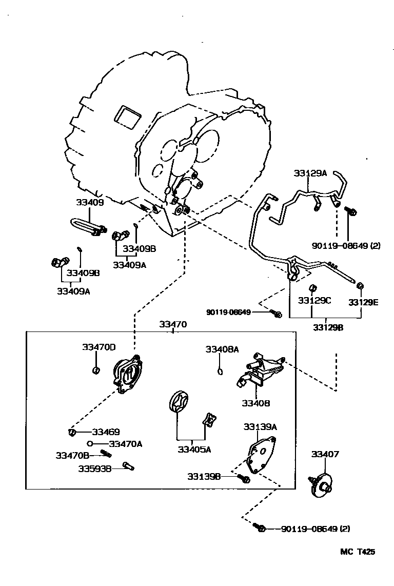 Toyota COROLLA 油泵、油冷却器和配管(MTM) EPC diagram — MCT425