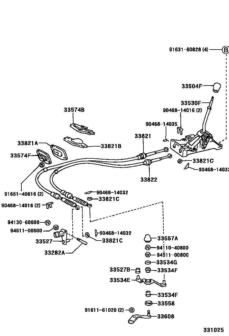 Toyota COROLLA Shift Lever & Retainer EPC diagram — 331025