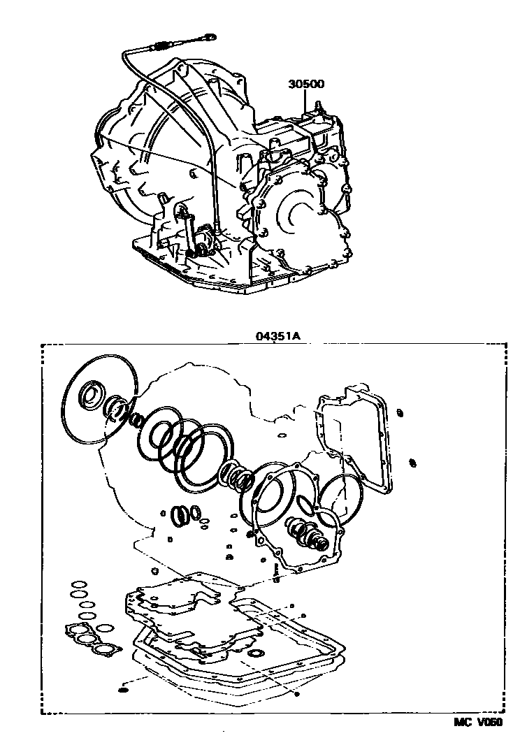 Toyota COROLLA 传动桥或变速器总成和衬垫组件(ATM) EPC diagram — MCV050