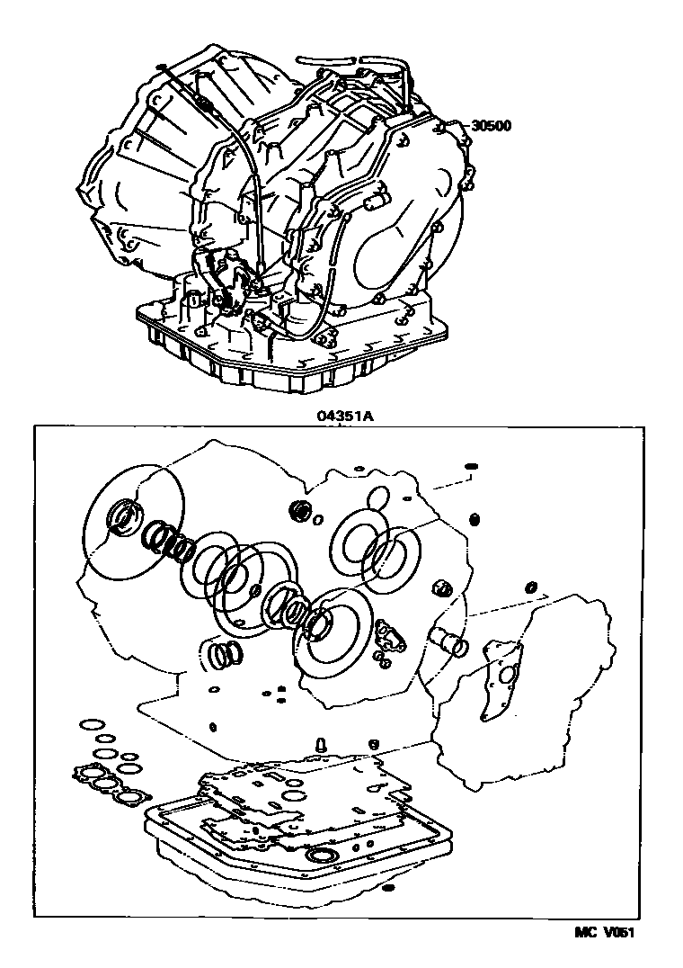 Toyota COROLLA 传动桥或变速器总成和衬垫组件(ATM) EPC diagram — MCV051