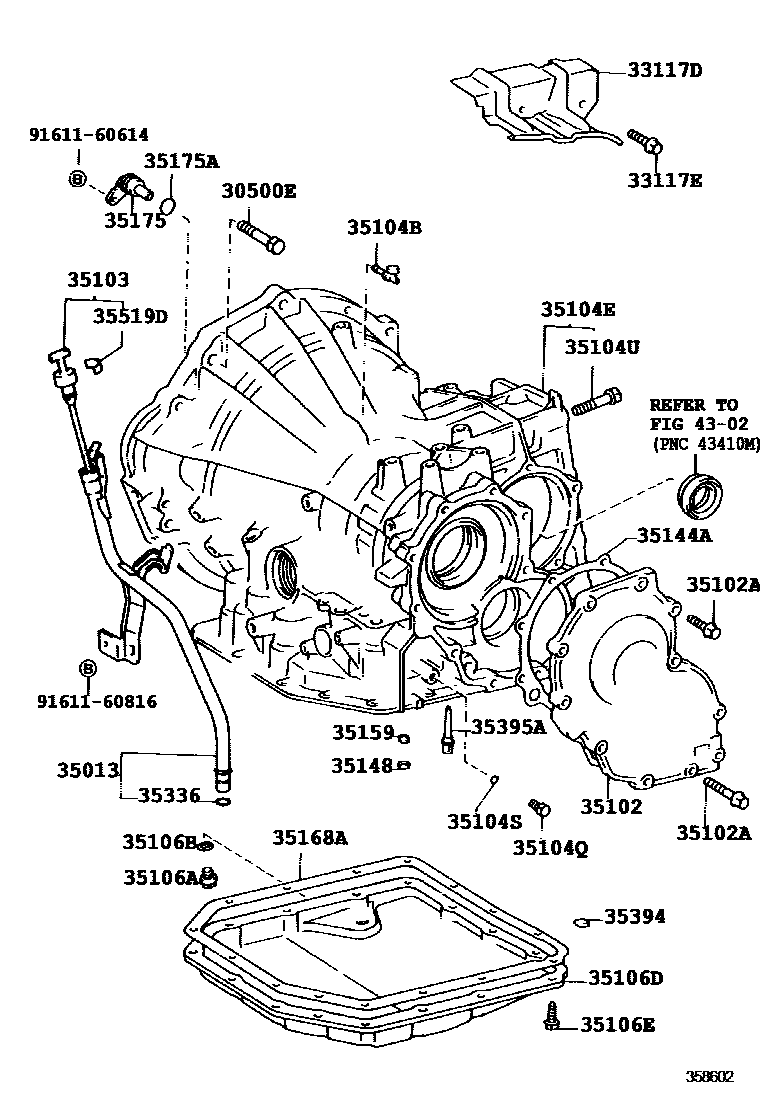 Toyota COROLLA 变速器壳和油底壳(ATM) EPC diagram — 358602