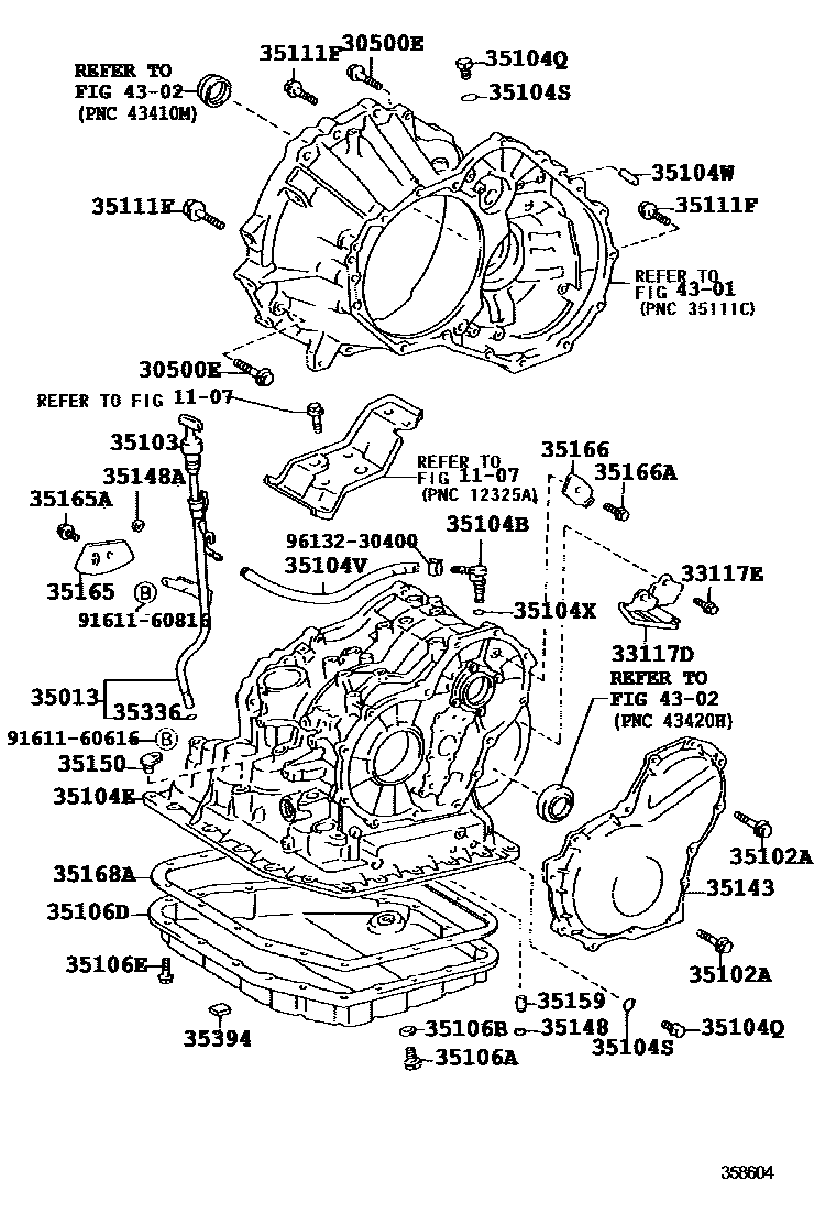 Toyota COROLLA 变速器壳和油底壳(ATM) EPC diagram — 358604