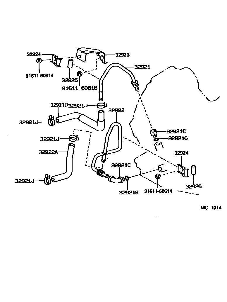 Toyota COROLLA 变速器油冷却器和配管(ATM) EPC diagram — MCT014