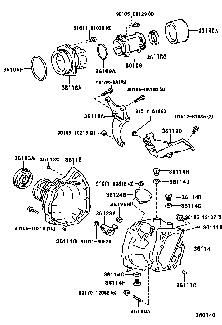 Toyota COROLLA Transfer Case & Extension Housing EPC diagram — 360140