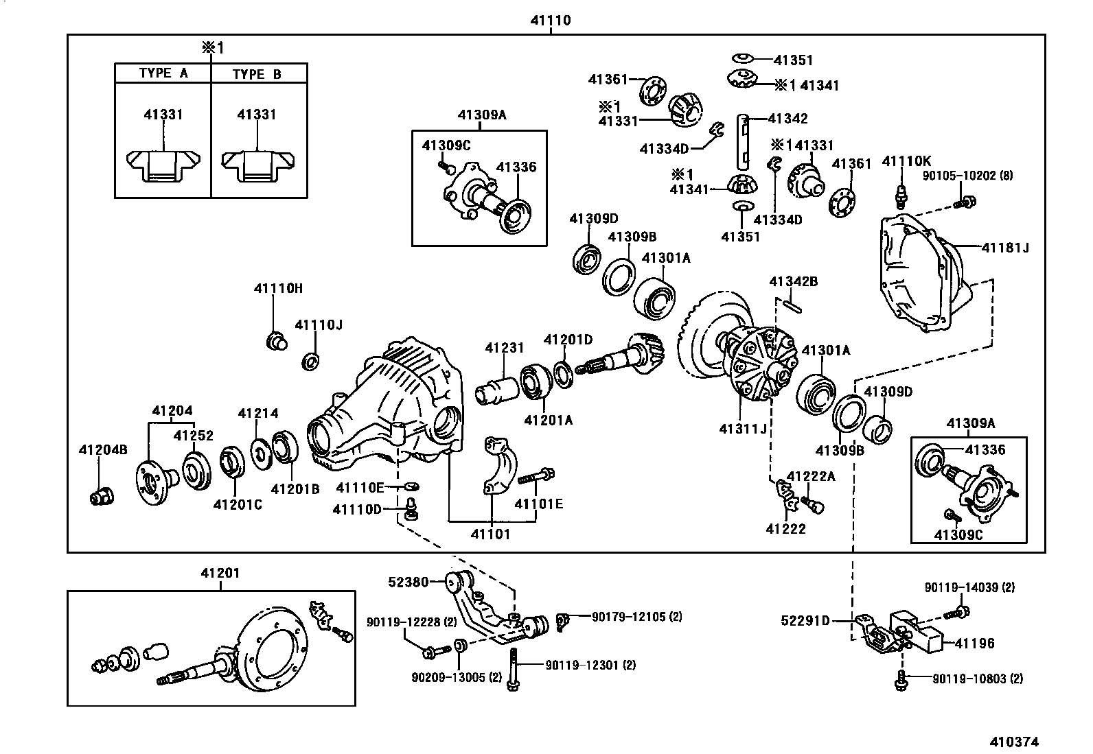 Toyota COROLLA 后桥壳和差速器 EPC diagram — 410374