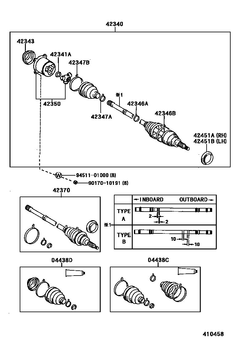 Toyota COROLLA 后桥半轴和后桥轮毂 EPC diagram — 410458