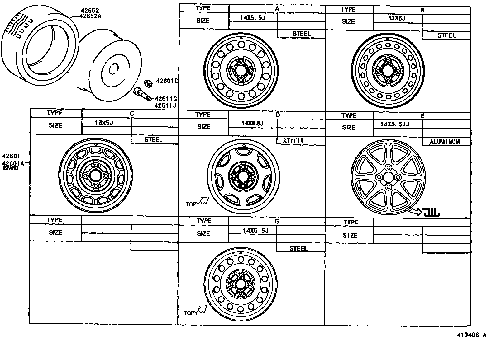 Toyota COROLLA 车轮和车轮盖 EPC diagram — 410406A