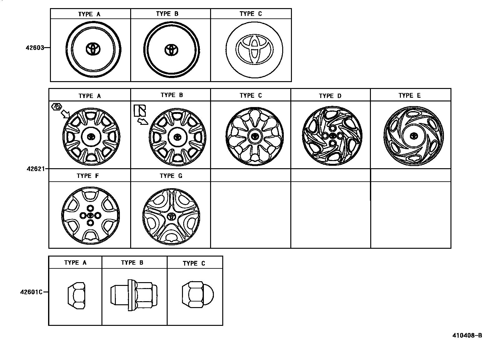 Toyota COROLLA 车轮和车轮盖 EPC diagram — 410408B
