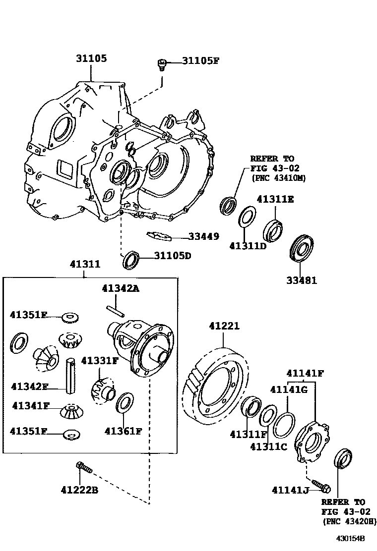 Toyota COROLLA 前桥壳和差速器 EPC diagram — 430154B