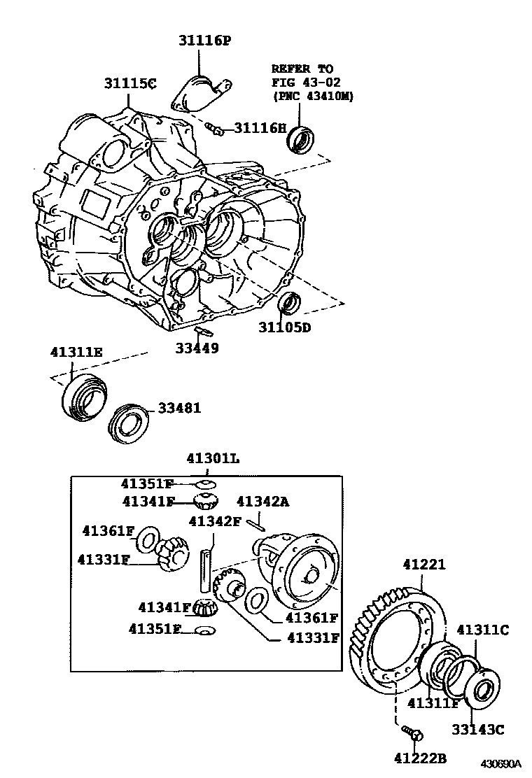 Toyota COROLLA 前桥壳和差速器 EPC diagram — 430690A