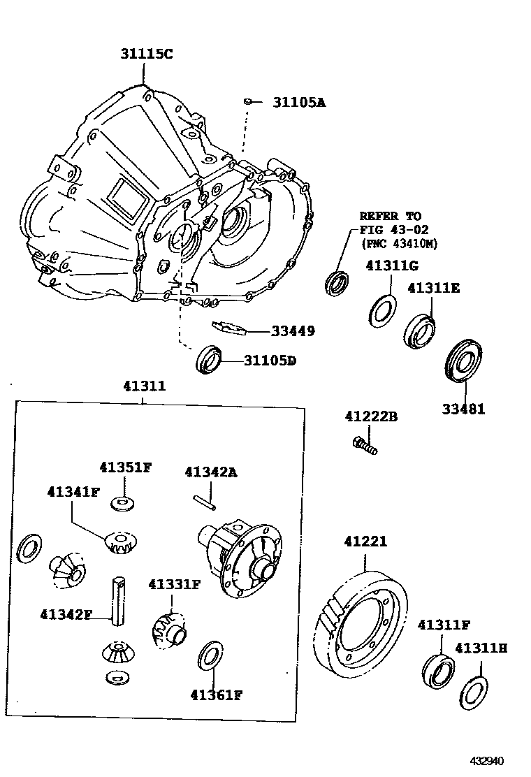 Toyota COROLLA 前桥壳和差速器 EPC diagram — 432940