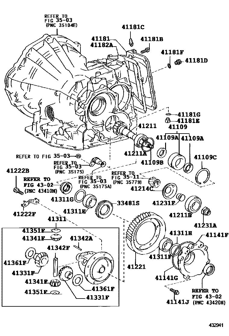 Toyota COROLLA 前桥壳和差速器 EPC diagram — 432941