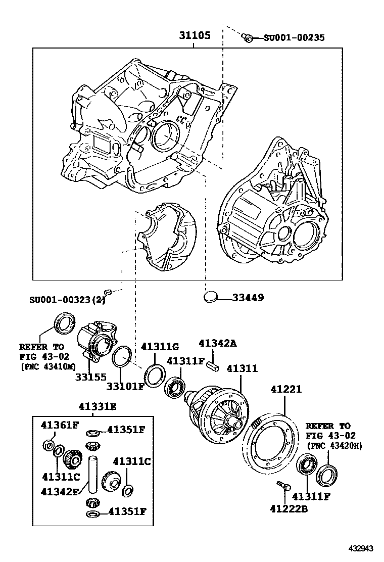 Toyota COROLLA 前桥壳和差速器 EPC diagram — 432943