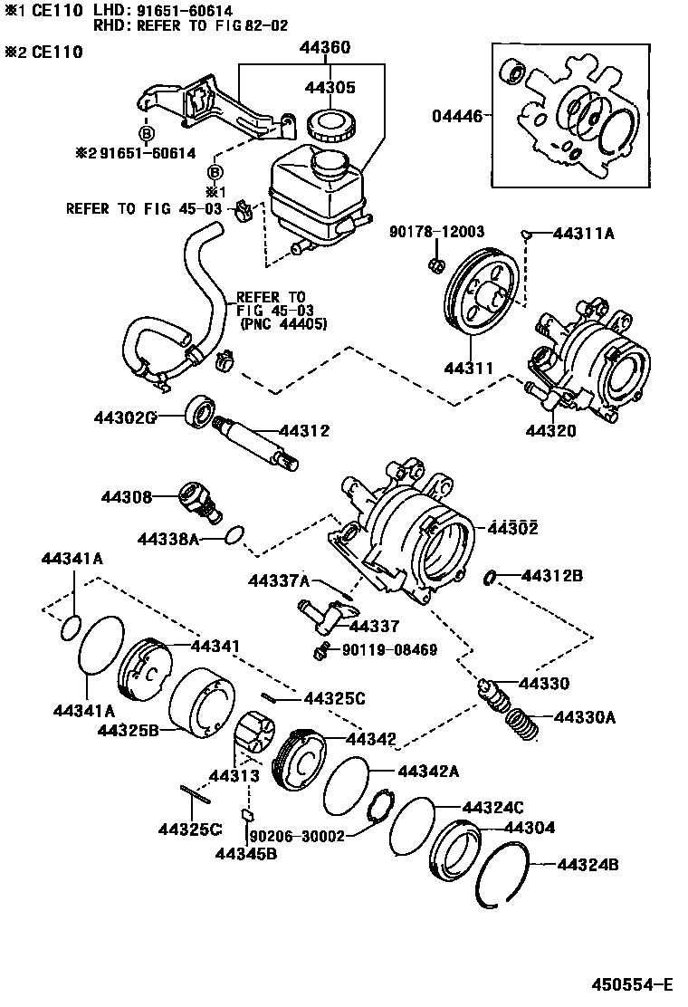 Toyota COROLLA 叶片泵和储油罐(动力转向) EPC diagram — 450554E
