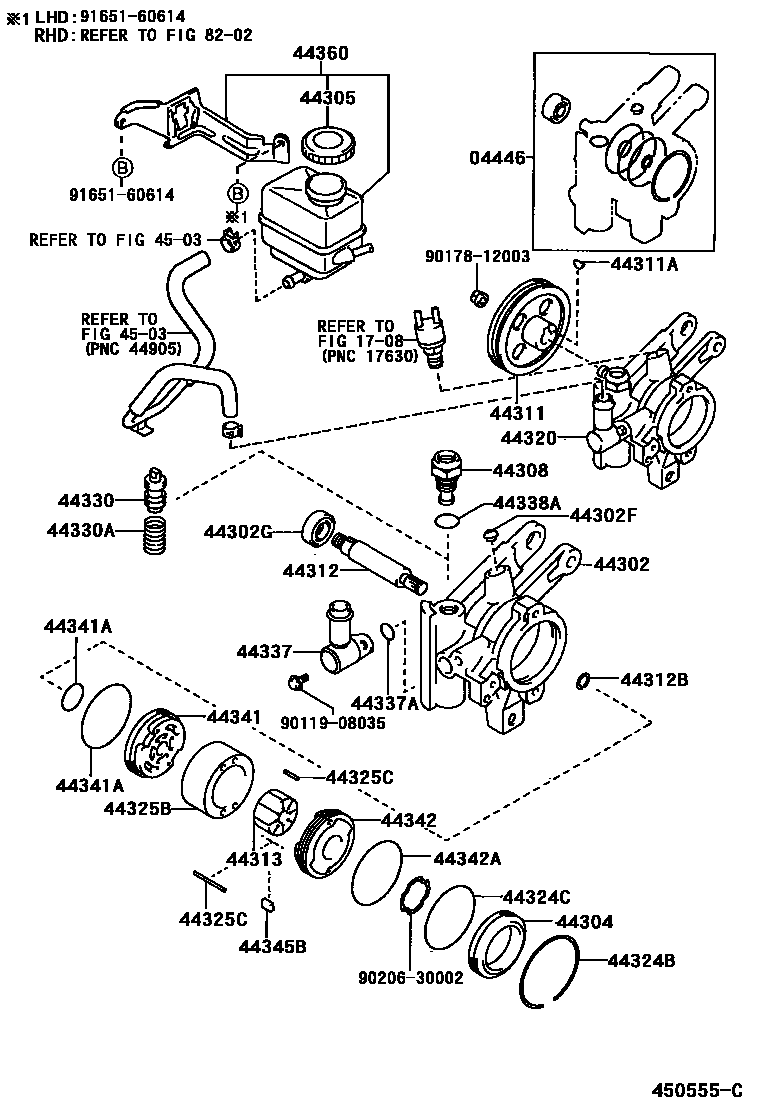 Toyota COROLLA 叶片泵和储油罐(动力转向) EPC diagram — 450555C
