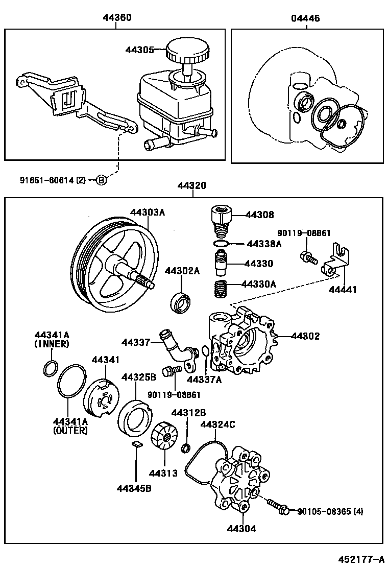 Toyota COROLLA 叶片泵和储油罐(动力转向) EPC diagram — 452177A