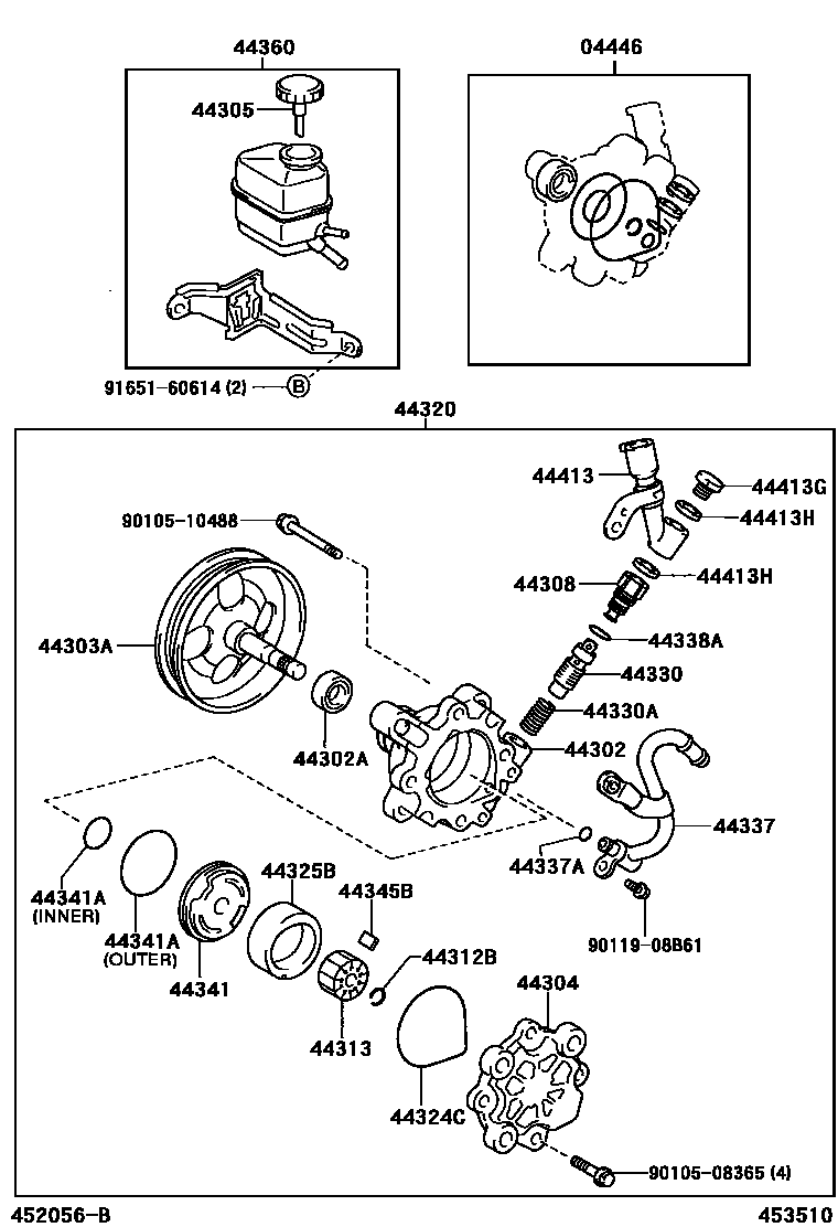 Toyota COROLLA 叶片泵和储油罐(动力转向) EPC diagram — 453510