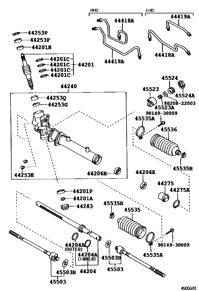 Toyota COROLLA 前转向齿轮和连杆 EPC diagram — 450552B