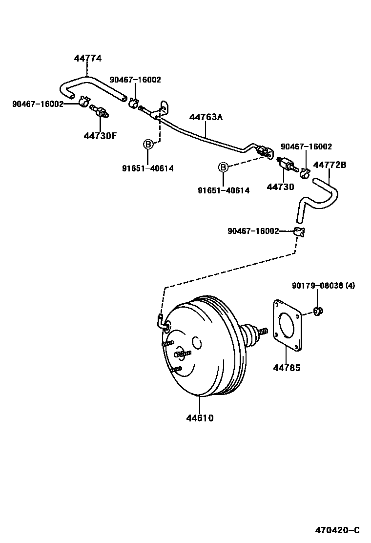 Toyota COROLLA 制动助力器和真空管 EPC diagram — 470420C
