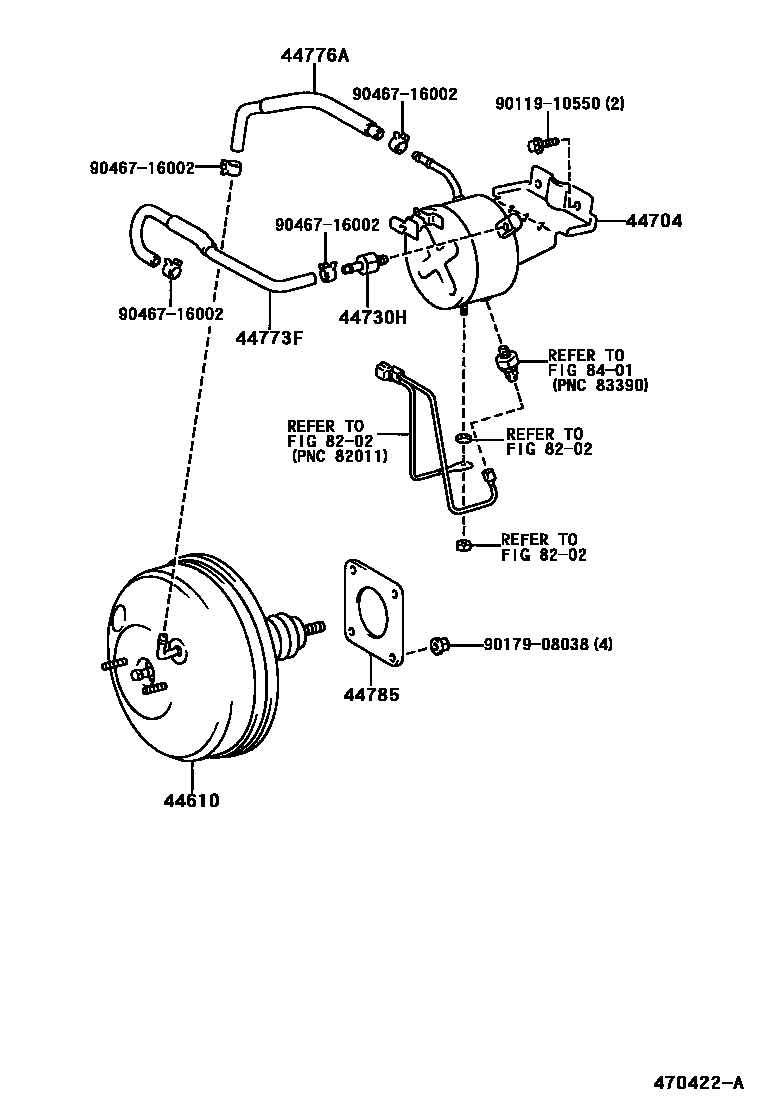 Toyota COROLLA 制动助力器和真空管 EPC diagram — 470422A