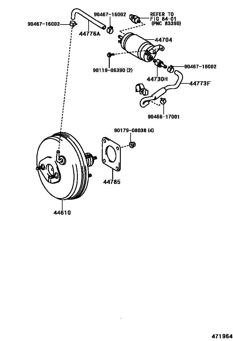 Toyota COROLLA 制动助力器和真空管 EPC diagram — 471964