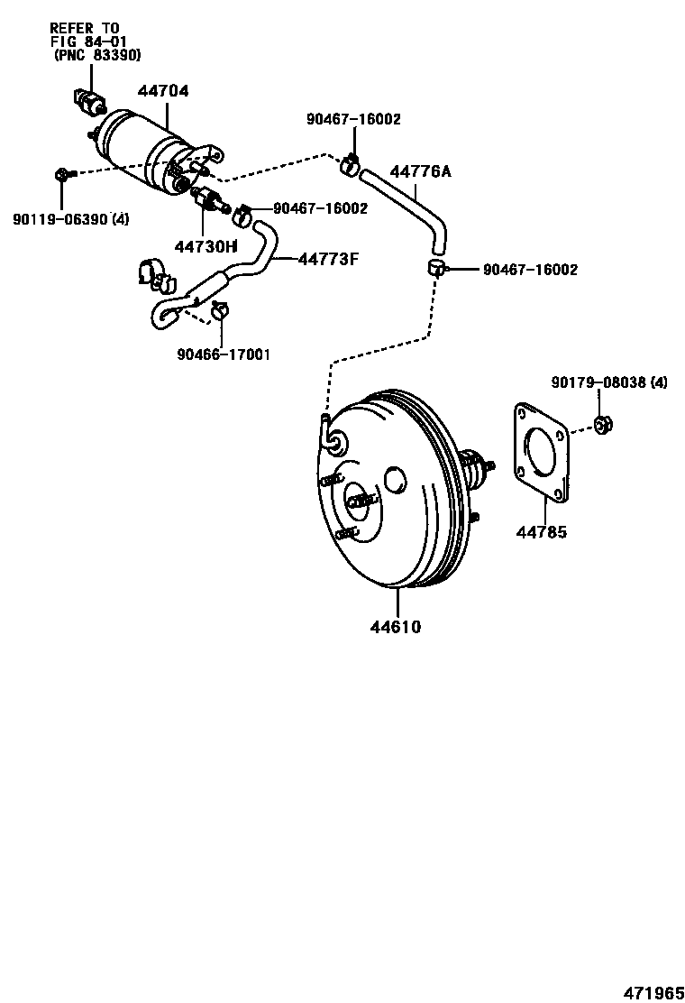 Toyota COROLLA 制动助力器和真空管 EPC diagram — 471965