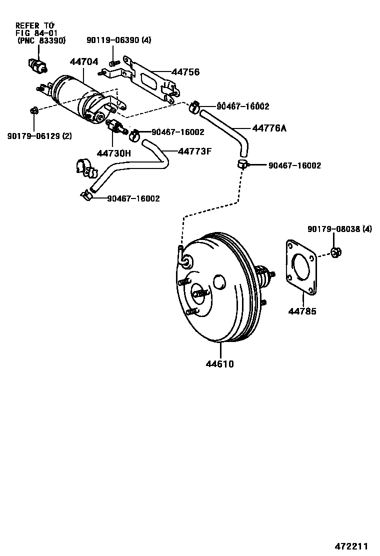 Toyota COROLLA 制动助力器和真空管 EPC diagram — 472211