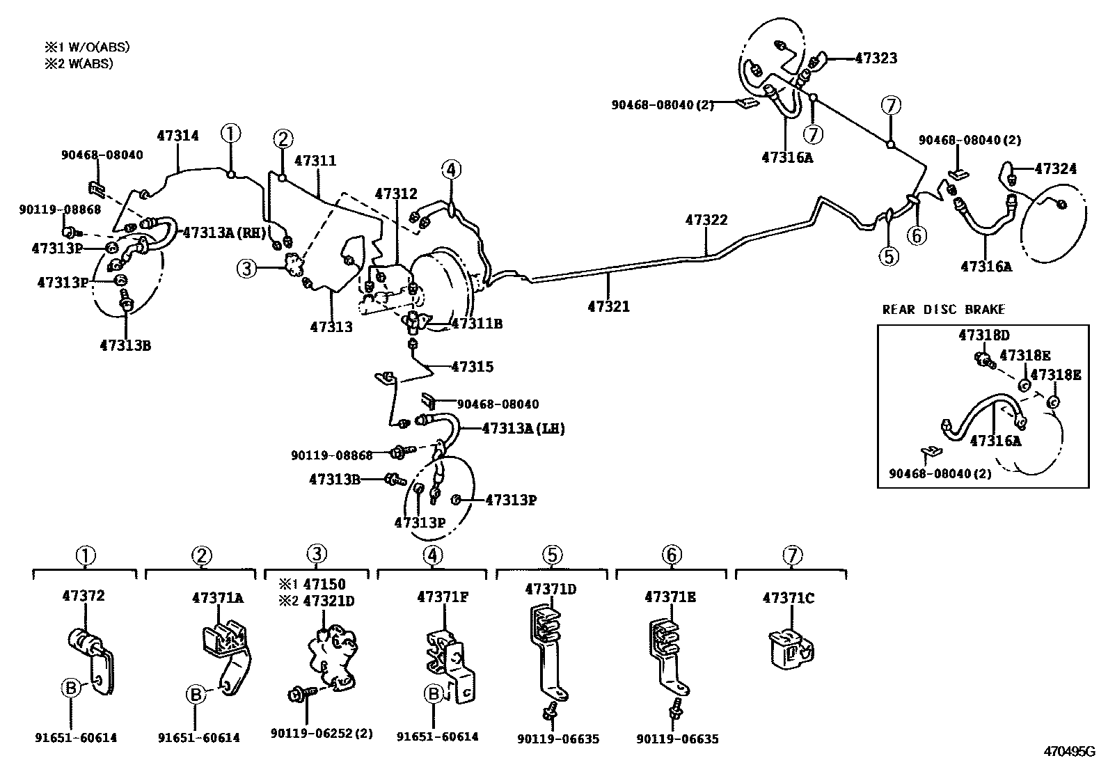 Toyota COROLLA 制动配管和卡箍 EPC diagram — 470495G