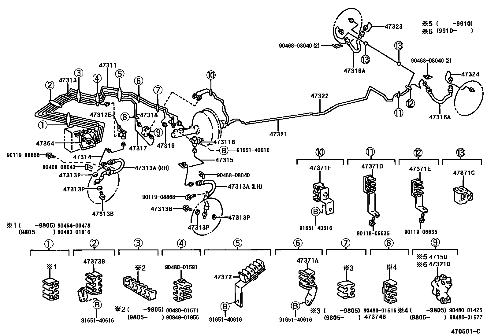 Toyota COROLLA 制动配管和卡箍 EPC diagram — 470501C