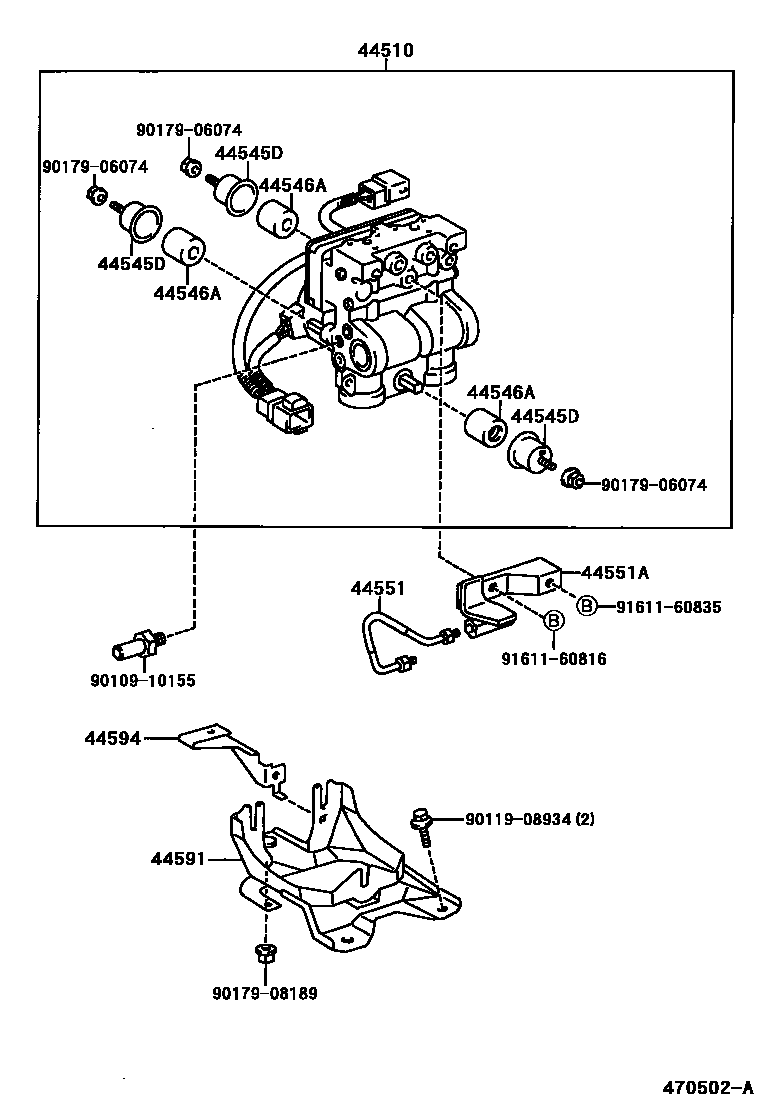 Toyota COROLLA 制动配管和卡箍 EPC diagram — 470502A