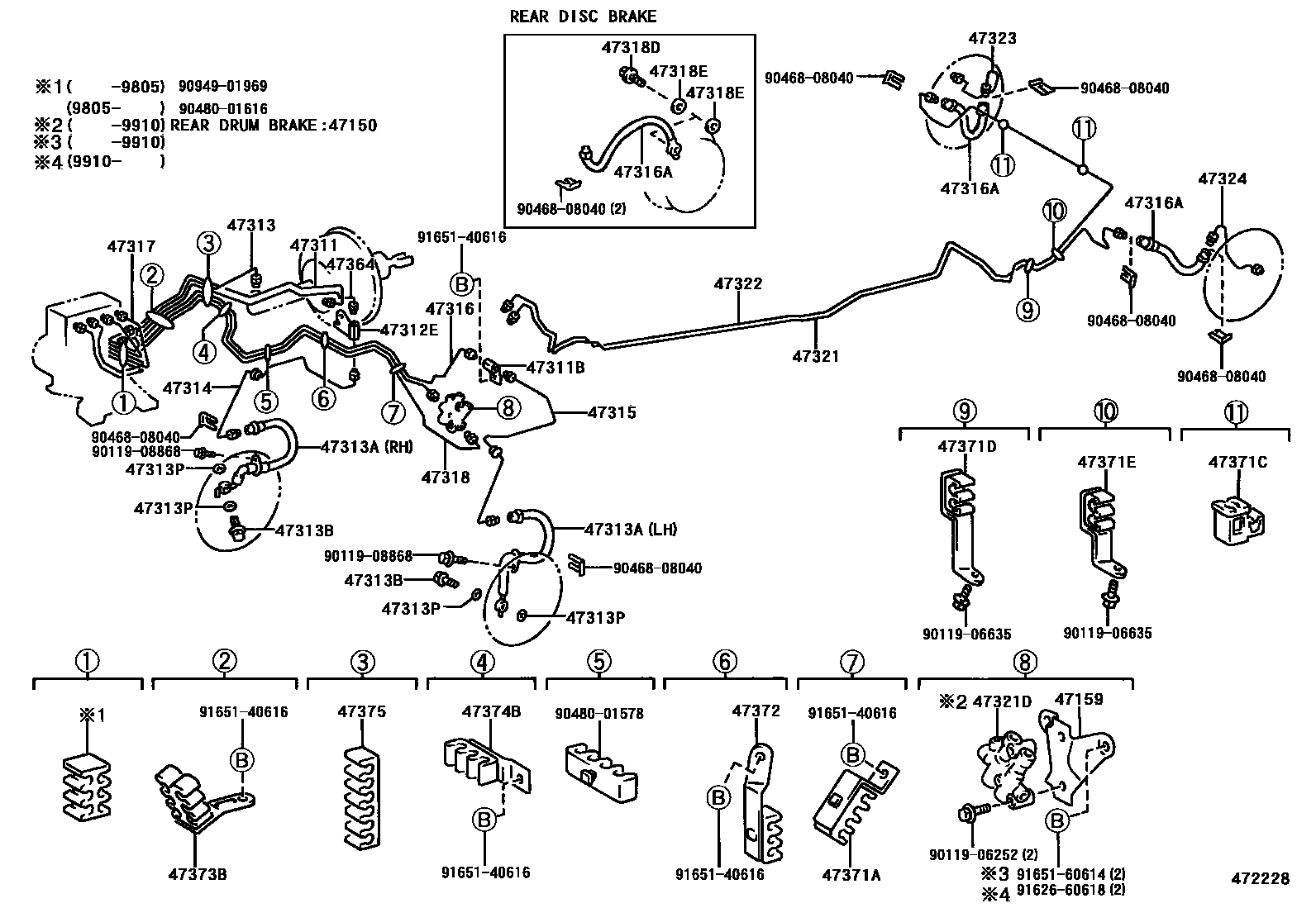 Toyota COROLLA 制动配管和卡箍 EPC diagram — 472228