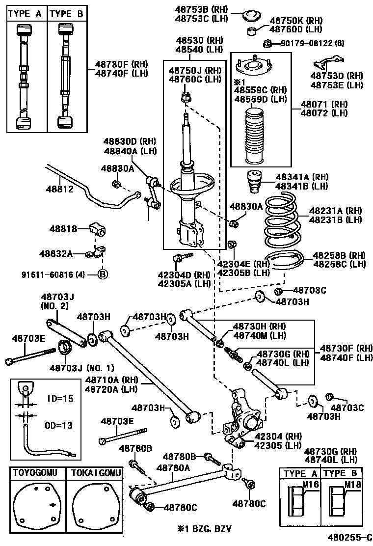 Toyota COROLLA Rear Spring & Shock Absorber EPC diagram — 480255C