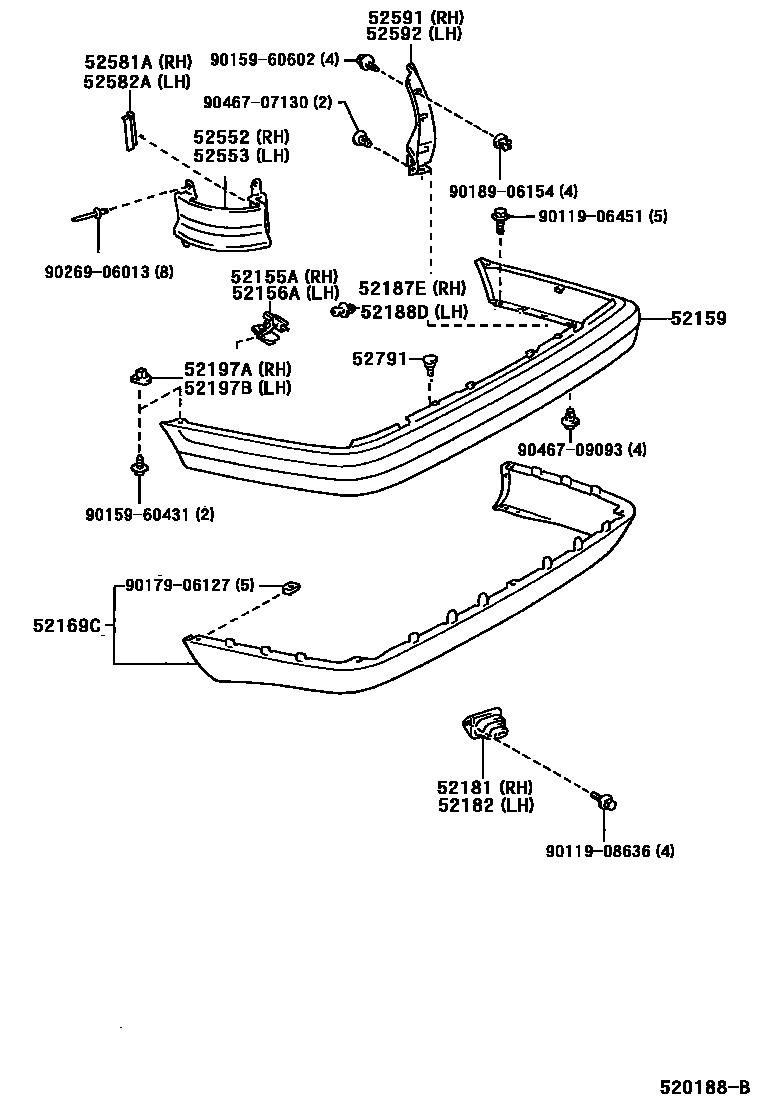 Toyota COROLLA 后保险杠及附件 EPC diagram — 520188B