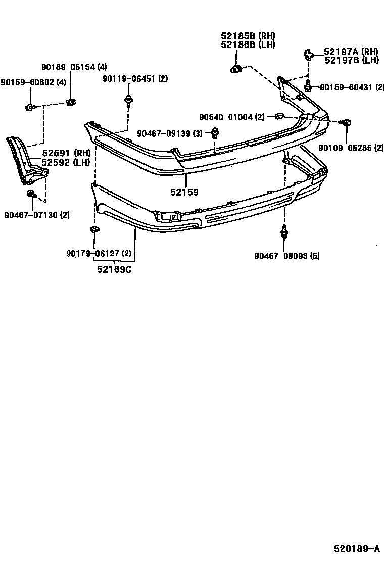 Toyota COROLLA 后保险杠及附件 EPC diagram — 520189A