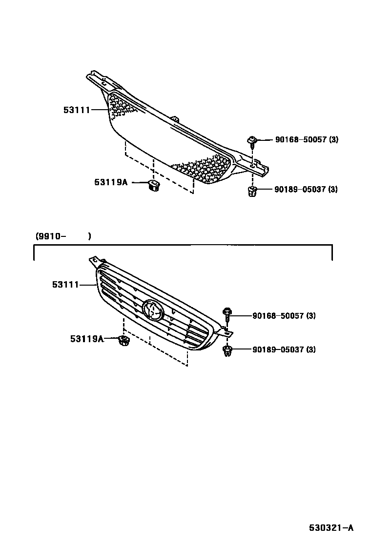 Toyota COROLLA radiator grille EPC diagram — 530321A