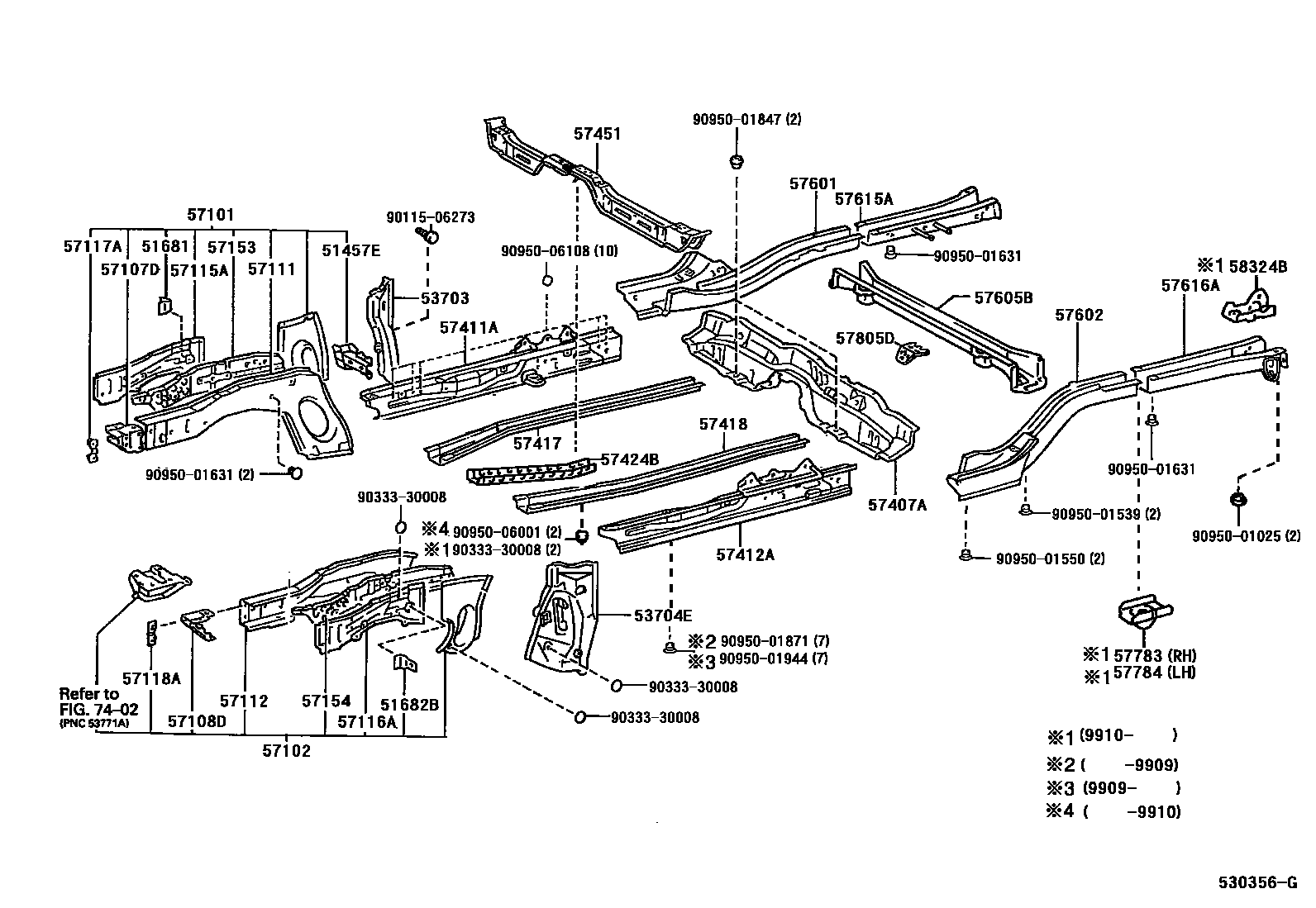 Toyota COROLLA Floor stringers EPC diagram — 530356G