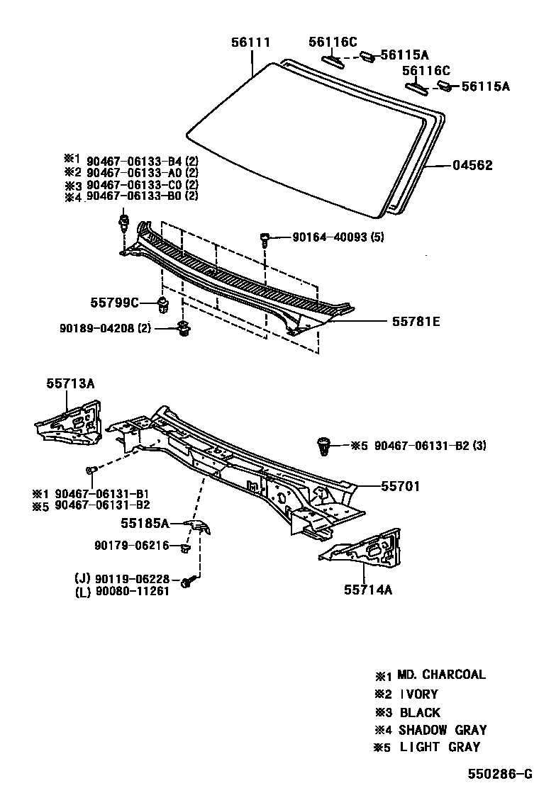 Toyota COROLLA 前围板和挡风玻璃 EPC diagram — 550286G