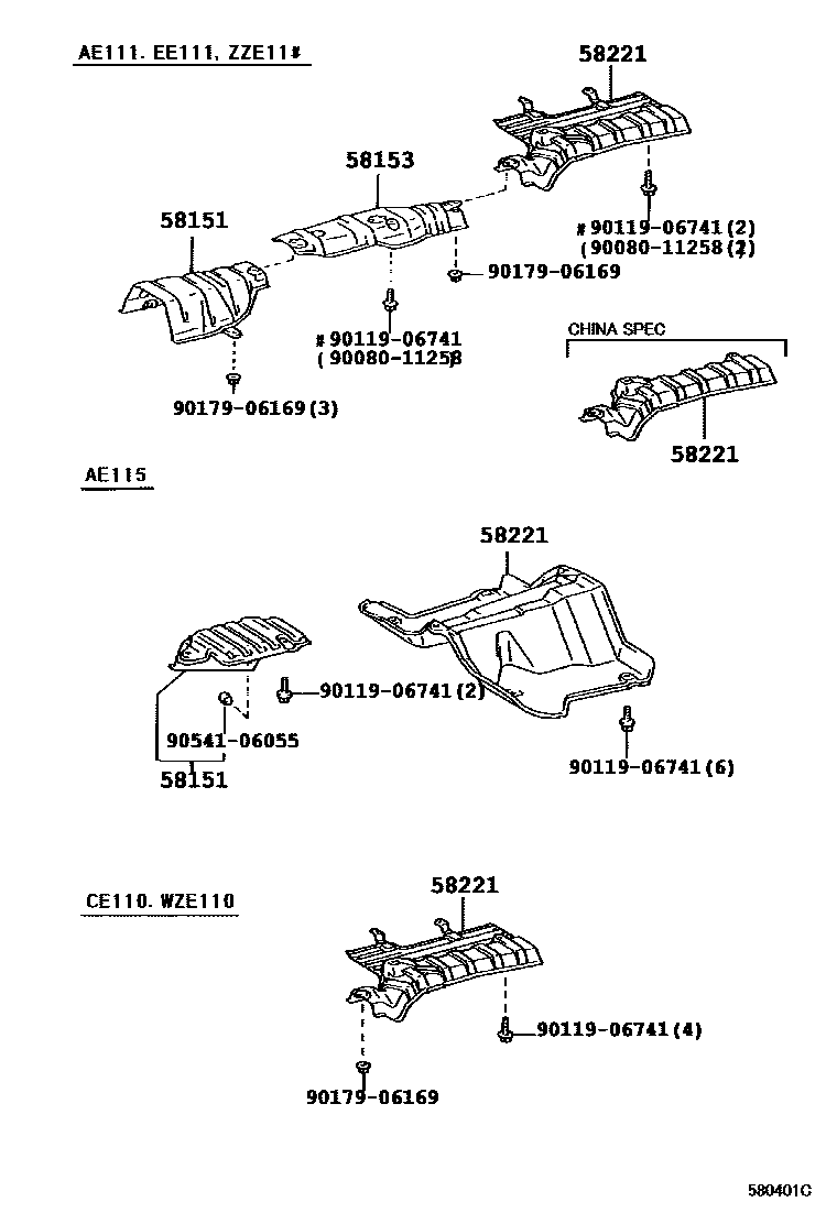 Toyota COROLLA 地板隔热垫 EPC diagram — 580401C