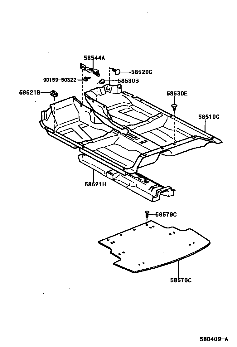 Toyota COROLLA 地板垫和地毯 EPC diagram — 580409A