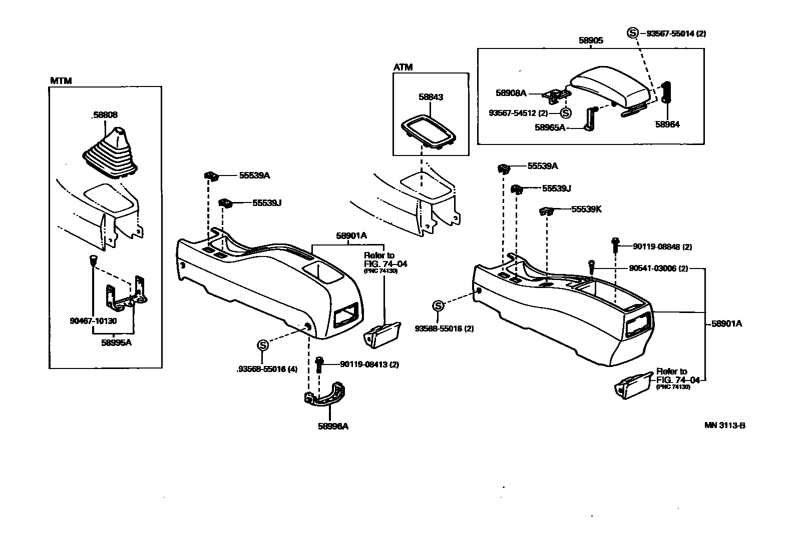 Toyota COROLLA 中央扶手箱和支架 EPC diagram — MN3113B