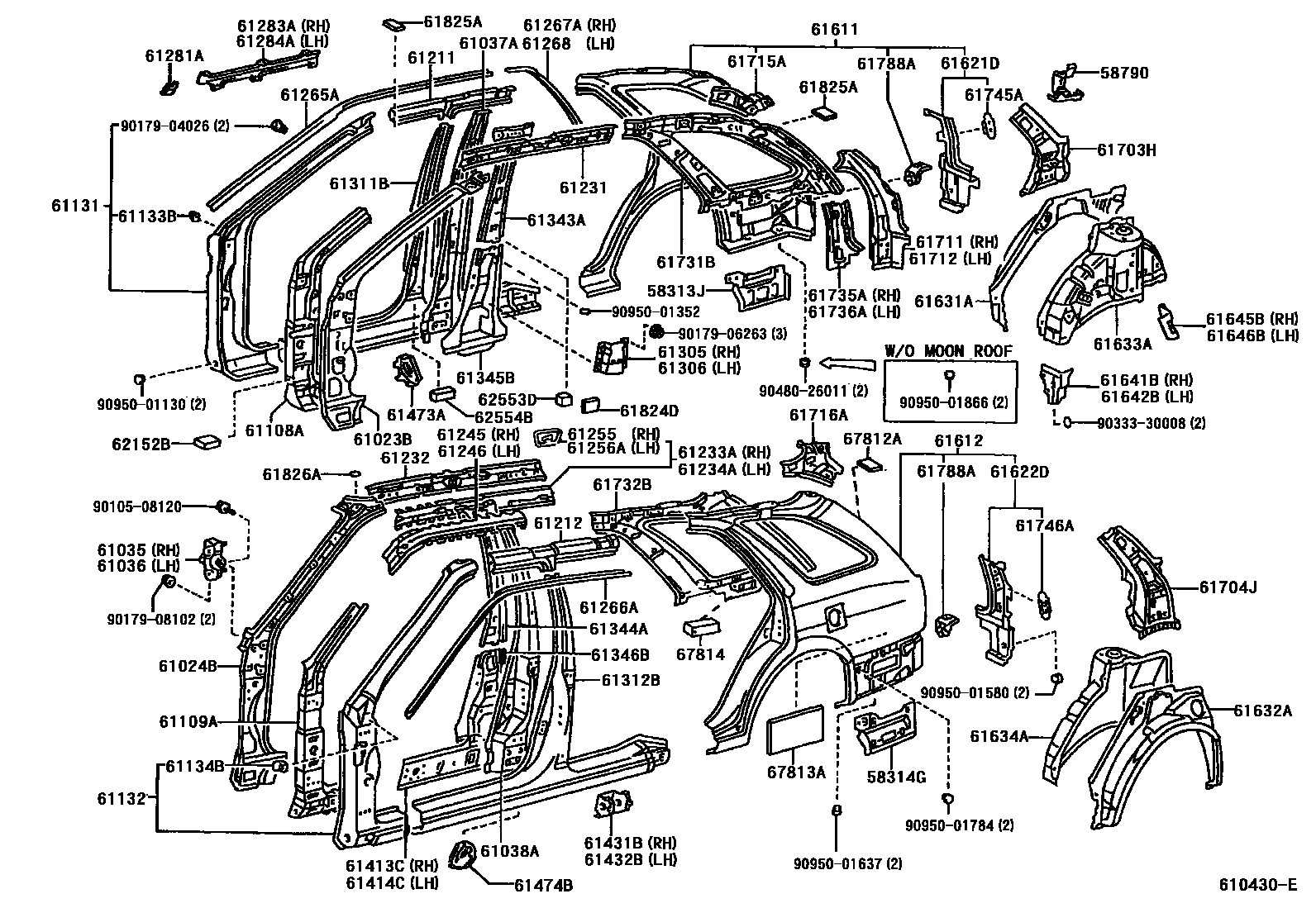 Toyota COROLLA 侧梁 EPC diagram — 610430E