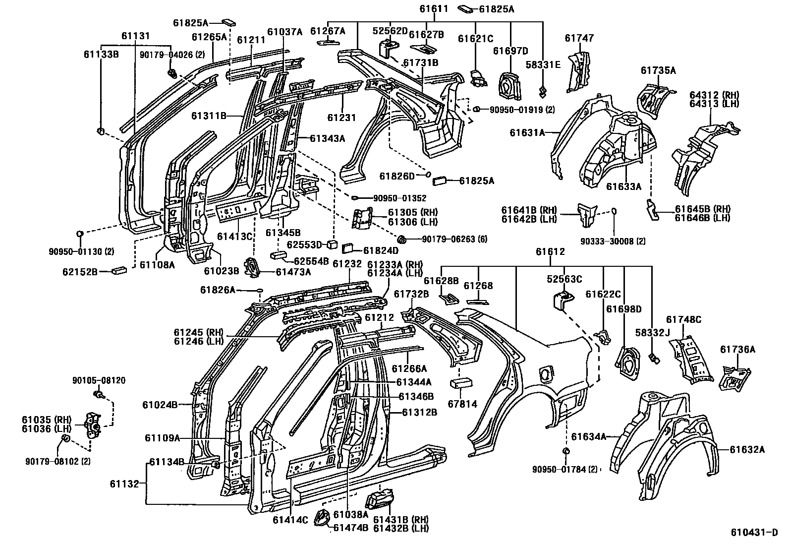 Toyota COROLLA 侧梁 EPC diagram — 610431D